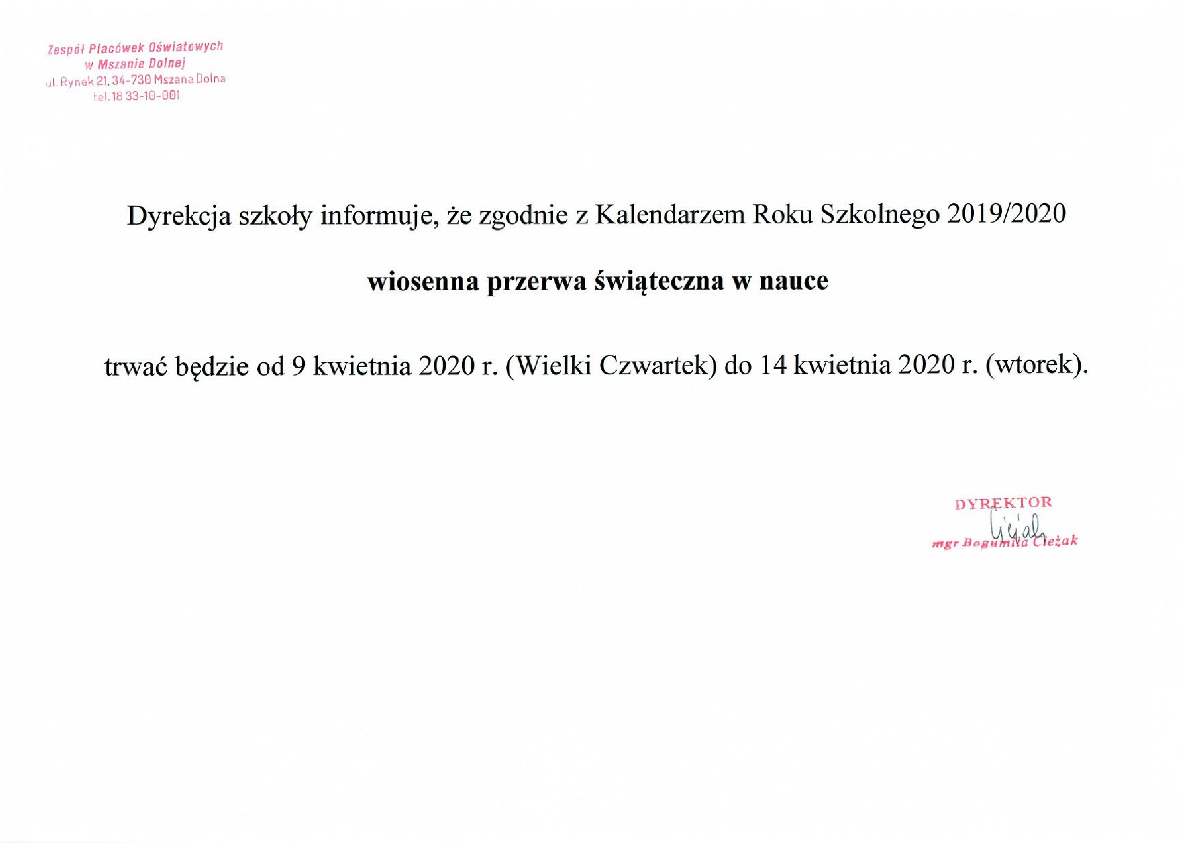 wiosenna przerwa